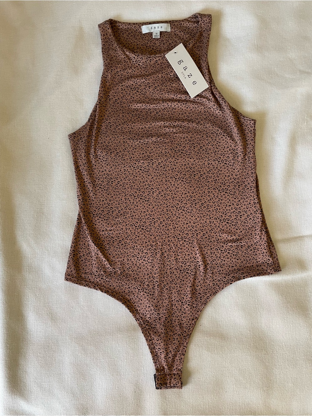 NWT Marshall’s Gaze Sleeveless Leopard-Print Bodysuit Mauve Brown Size Medium